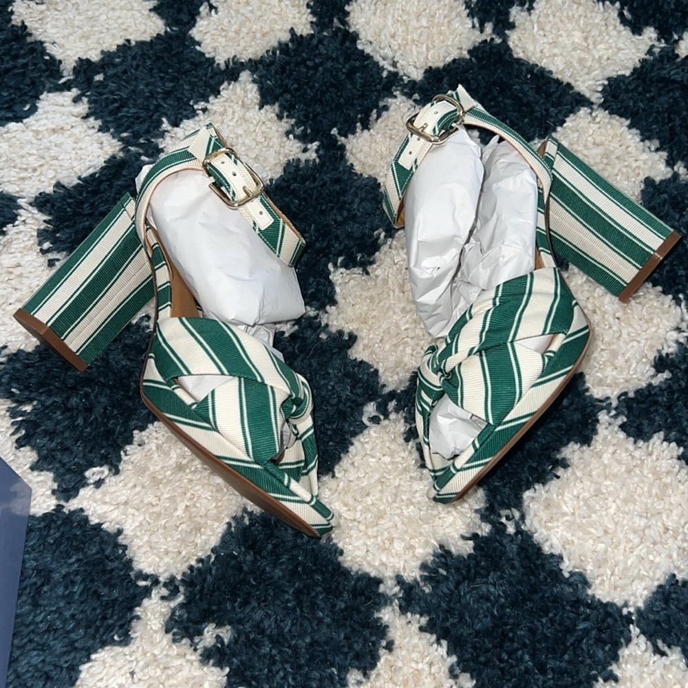 Sezane Editions Green and White Carmela Heels Heeled Sandals - Picture 6 of 10